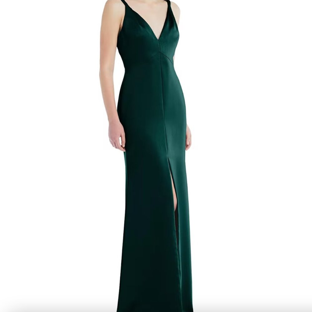 Lovely Twist Strap Maxi Slip Dress with Front Slit - Neve, Evergreen, Size 6